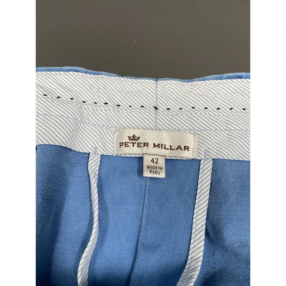 Peter Millar‎ Mens Pima Cotton Shorts Size 42 Chino Flat Front Light Blue